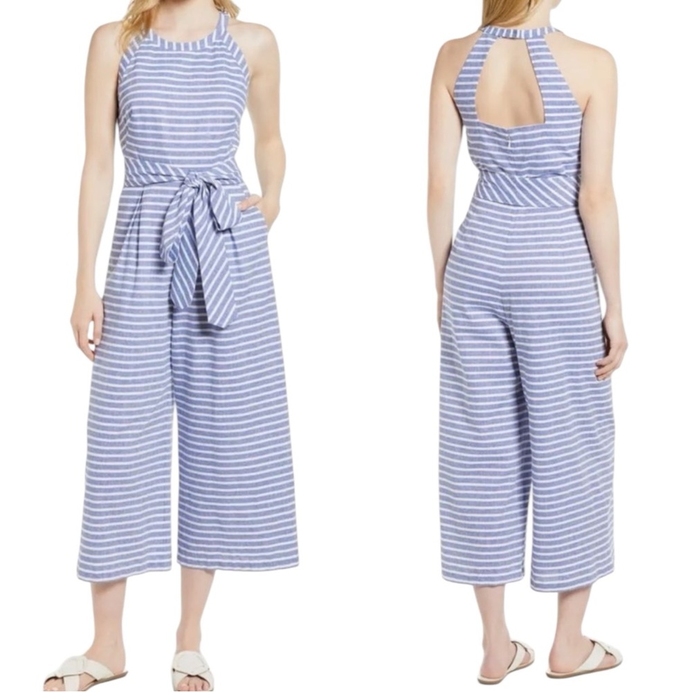1901 Cropped Wide Leg Halter Striped‎ Jumpsuit. Size 10